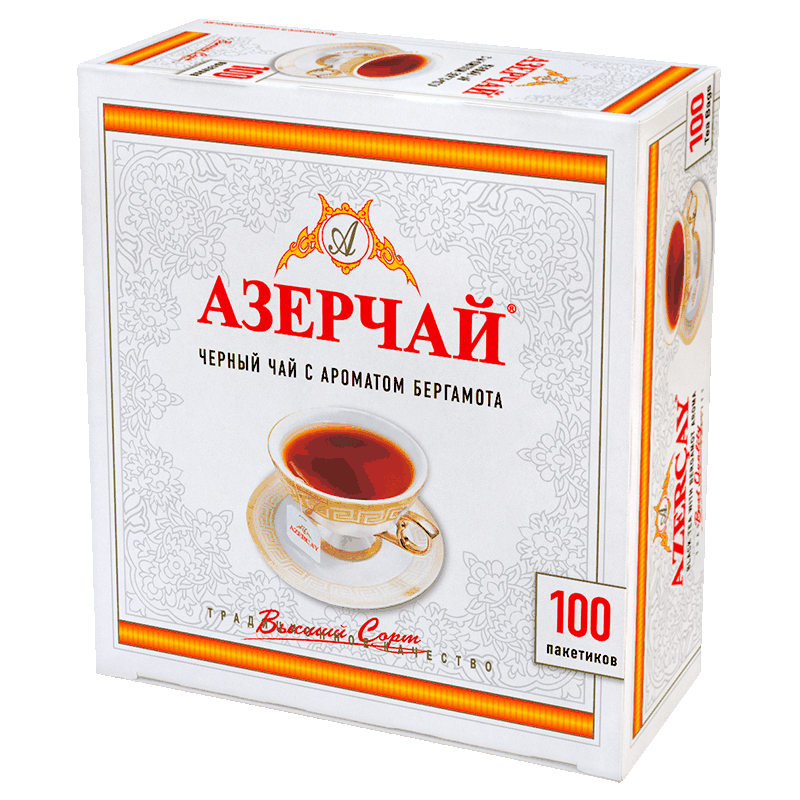 Чай Азерчай черный с ароматом бергамота, 100 пакетиков, 200 г