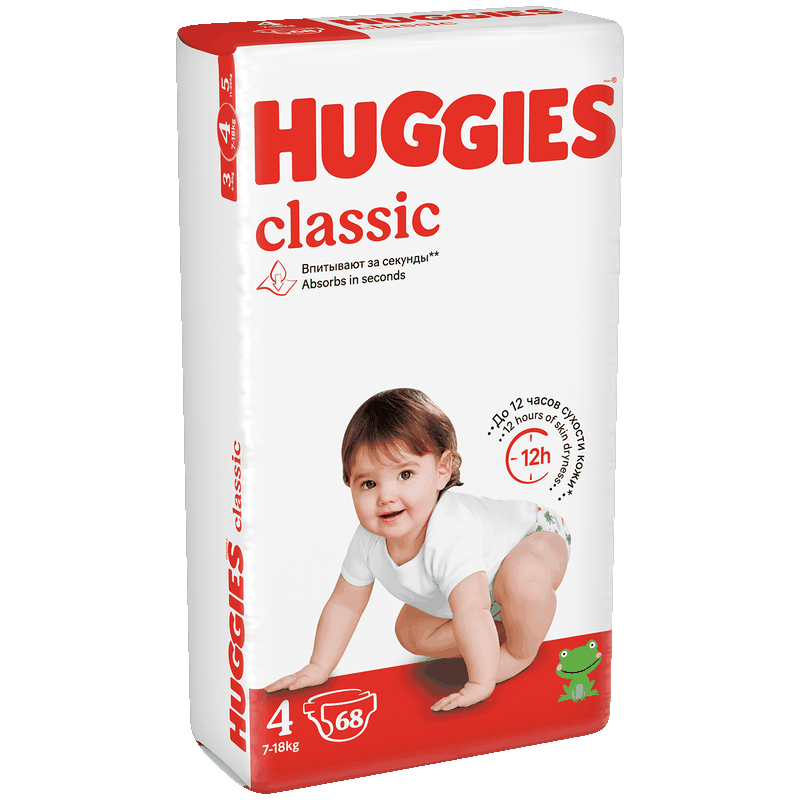 Подгузники Huggies Classic 4 (7-18 кг), 68 шт