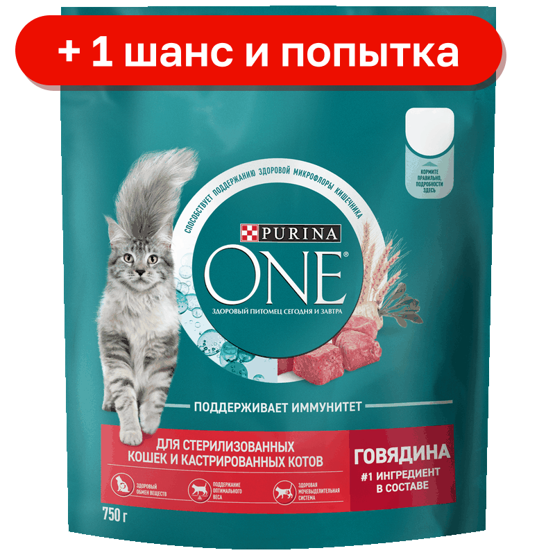 Kорм для кошек Purina One для стерилизованных сухой говядина/пшеница, 750 г