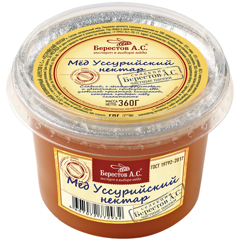 Мёд Берестов А.С. Уссурийский нектар, 360 г