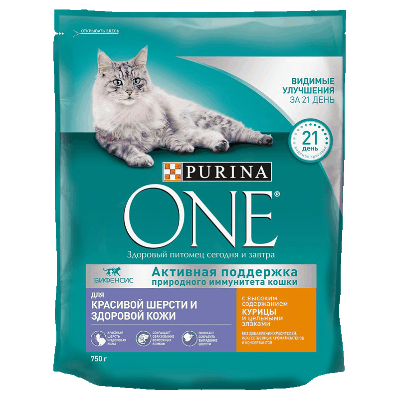Корм Purina One курица, цельные злаки, 750 г