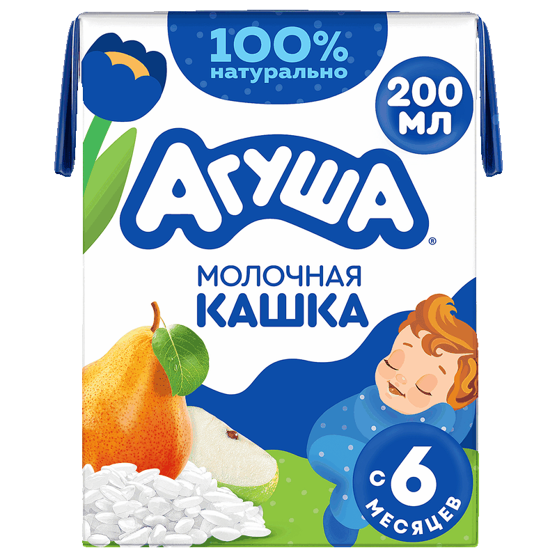 Каша Агуша Засыпай-ка  рисовая с яблоком и грушей 2,7%, 200 мл