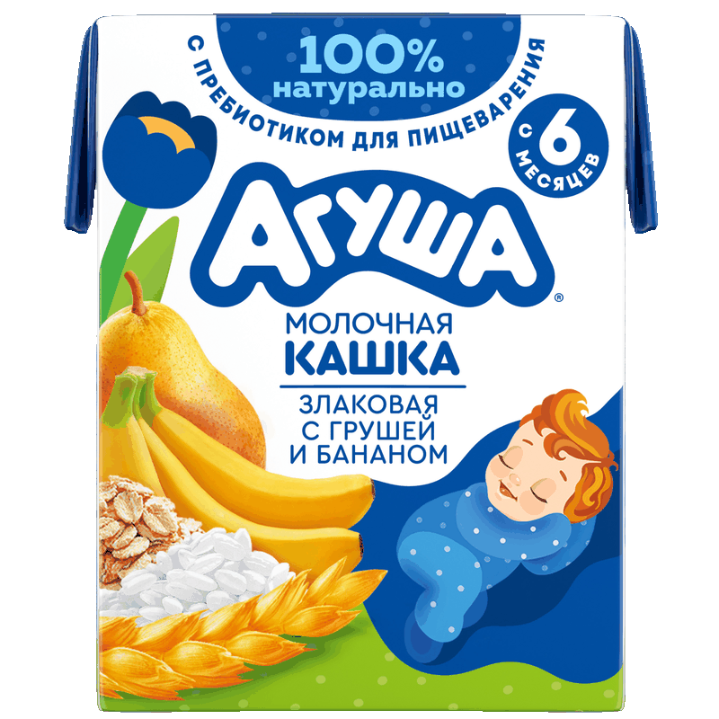 Каша Агуша молочная злаковая с грушей и бананом, 200 г