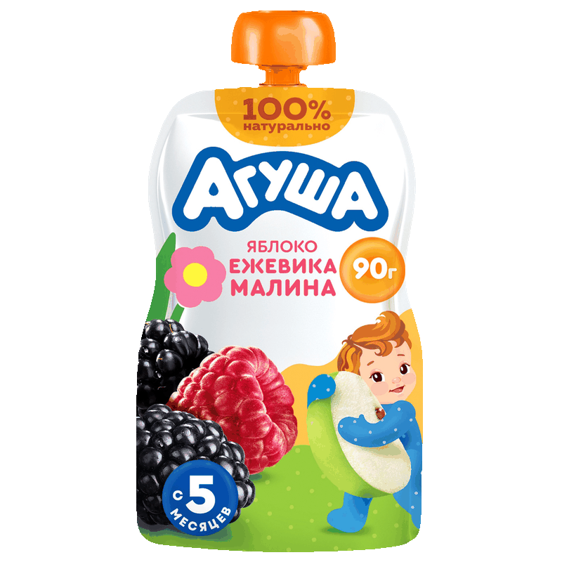 Пюре Агуша Яблоко-ежевика-малина, 90 г 