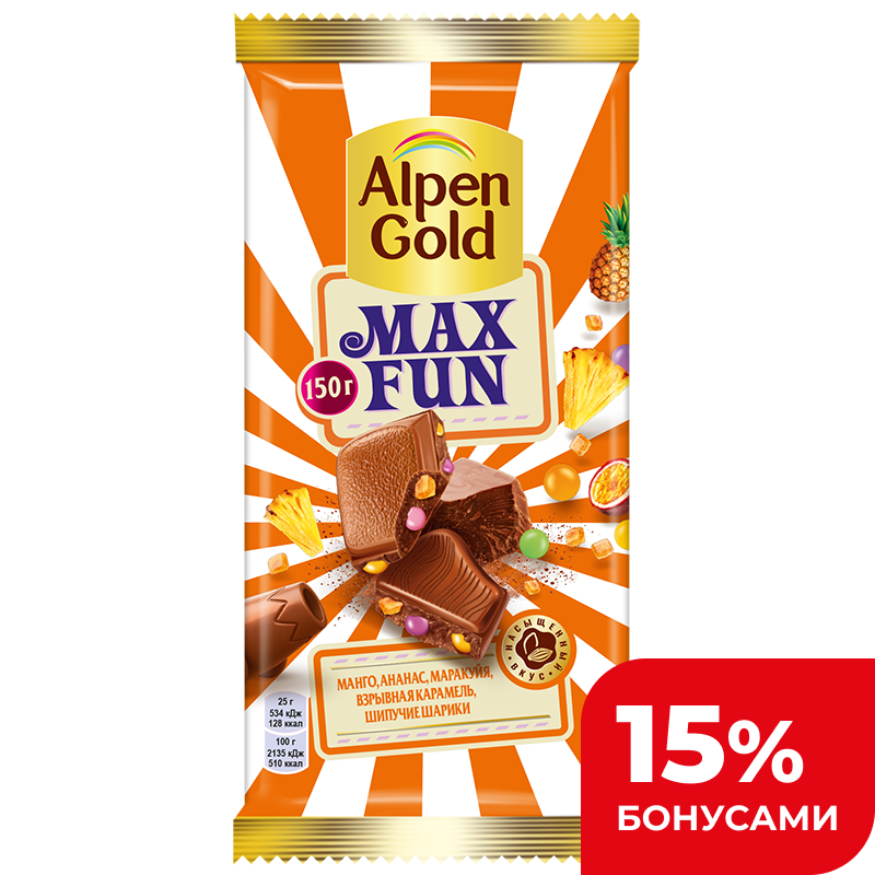 Шоколад Alpen Gold MaxFаn фрукты/шарики/карамель, 140/130 г