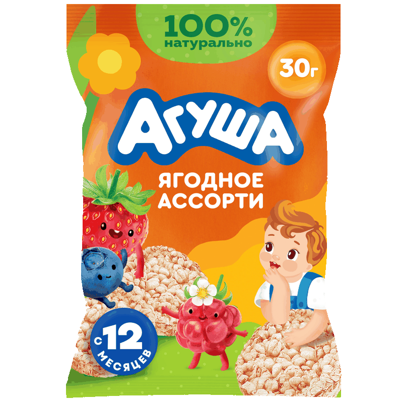 Хлебцы рисовые Агуша Ягодное Ассорти с 12 месяцев, 30 г