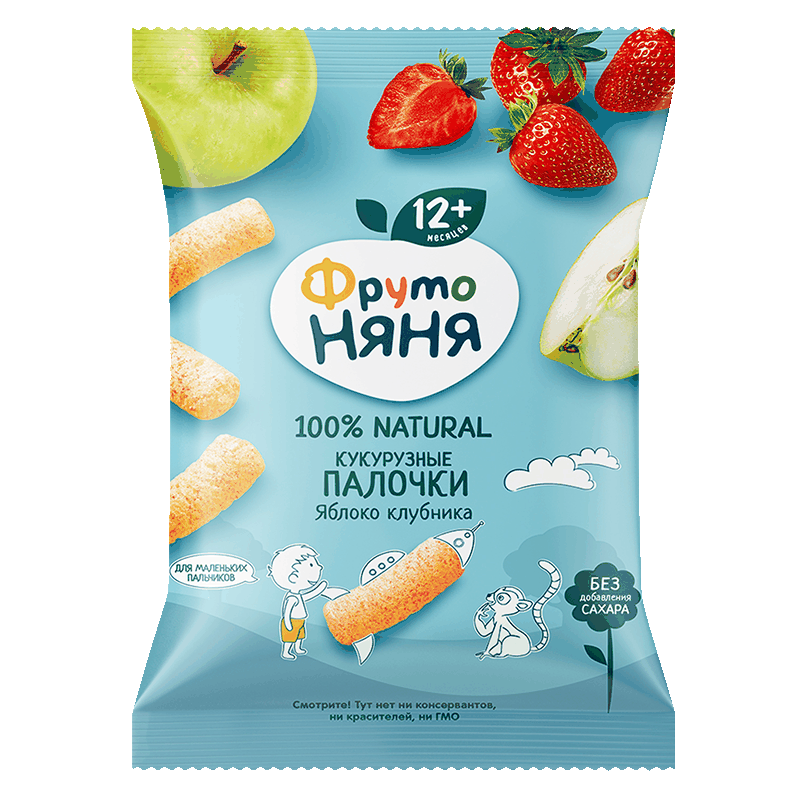 Палочки кукурузные Фрутоняня яблоко-клубника с 12 месяцев, 20 г