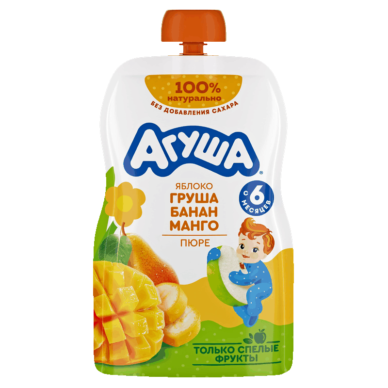 Пюре Агуша яблоко-груша-банан-манго с 6 месяцев, 90 г