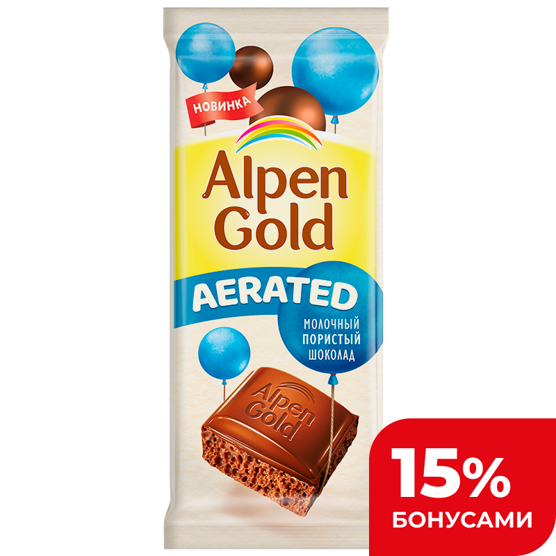 Шоколад Alpen Gold Aerated молочный пористый, 80/75 г