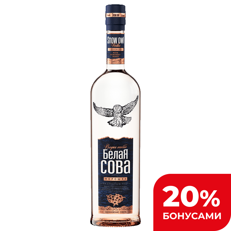 Водка Белая Сова Морошка на Северном Меду 40%, 0,5 л