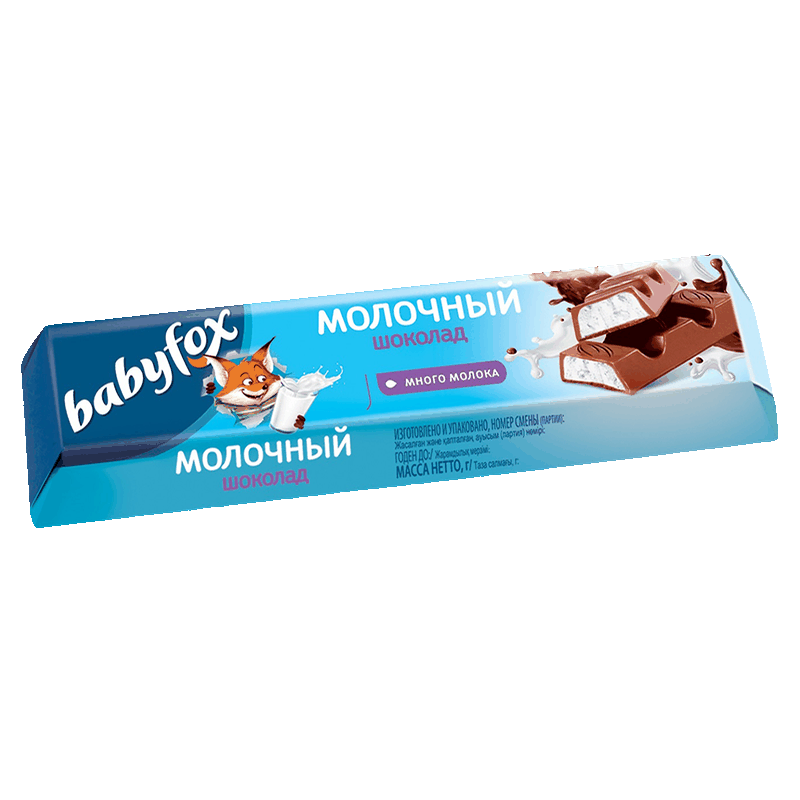 Шоколад молочный Babyfox с молочной начинкой, 45 г
