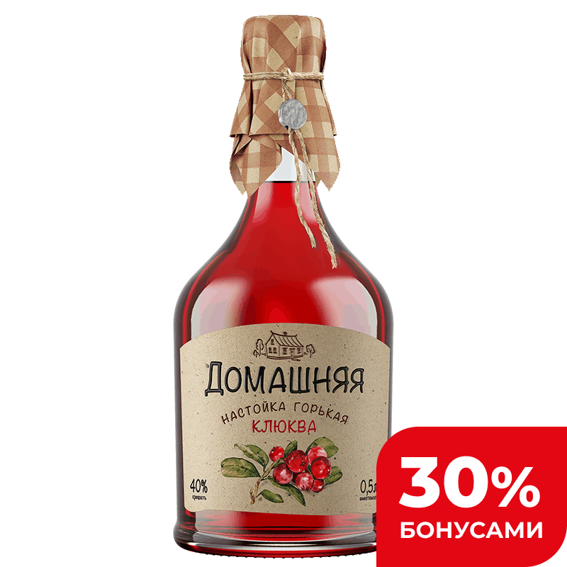 Настойка Домашняя Горькая Клюква 40%, 0,5 л