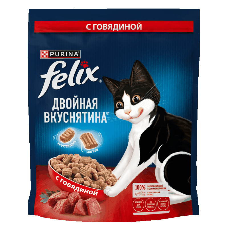 Корм Felix Двойная вкуснятина с говядиной, 600 г