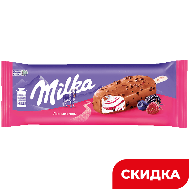 Мороженое эскимо Milka сливочное  лесные ягоды, 64 г