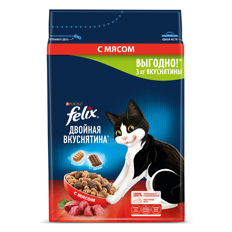 Корм для кошек Felix Двойная вкуснятина с мясом, 3 кг