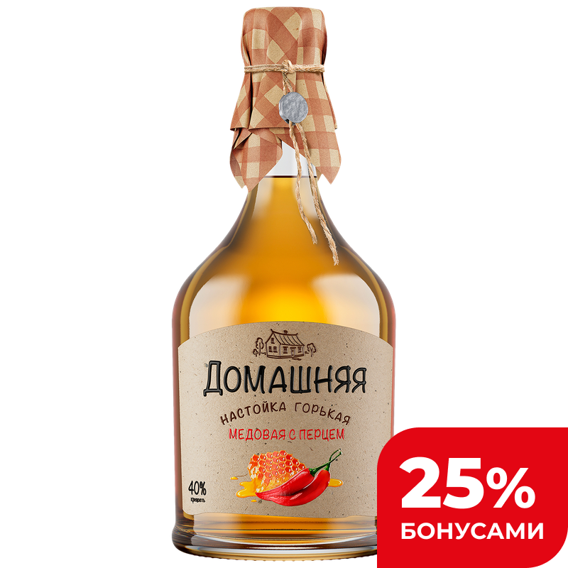 Настойка горькая Питейный дом Домашняя Медовая с перцем 40%, 0,5 л