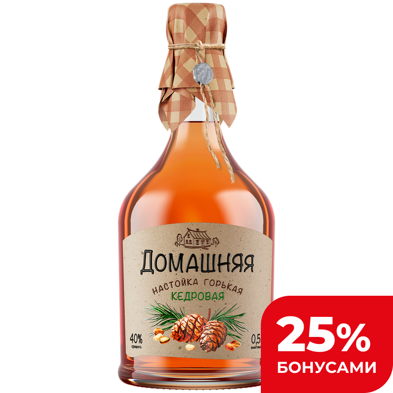 Настойка горькая Питейный дом Домашняя Кедр 40%, 0,5 л