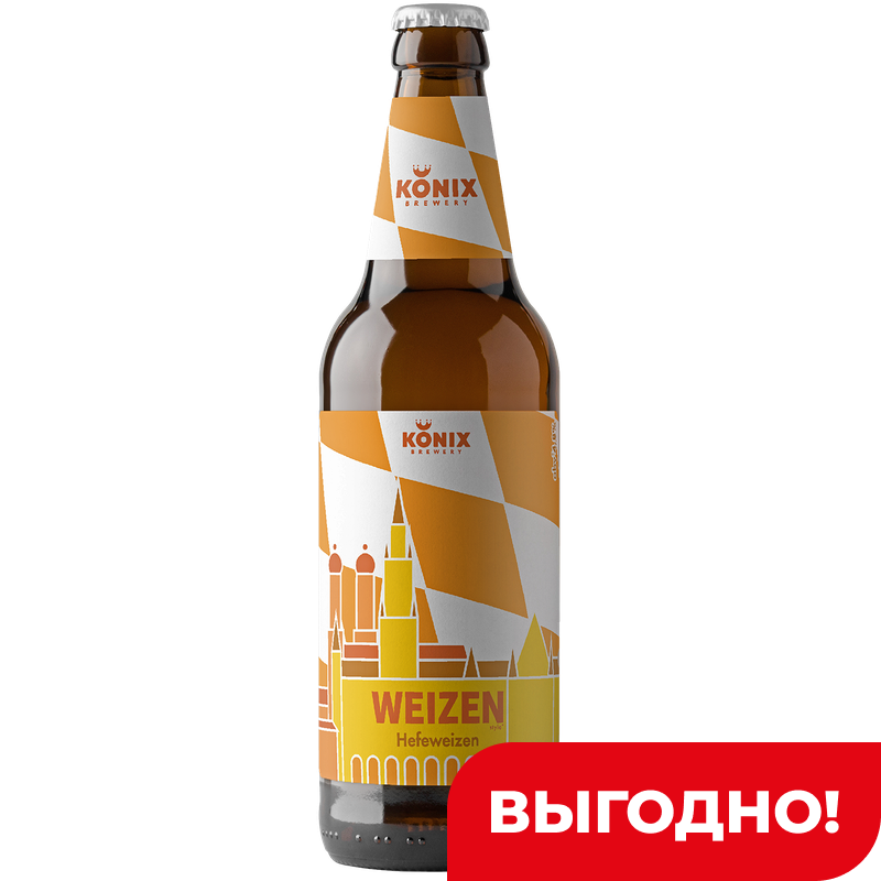 Пивной напиток Konix Hefeweizen нефильтрованное пастеризованное 4.8%, 450 мл