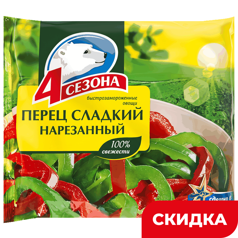 Перец 4 Сезона ладкий нарезанный быстрозамороженный, 0,4 кг Перец 4 Сезона ладкий нарезанный быстрозамороженный, 0,4 кг