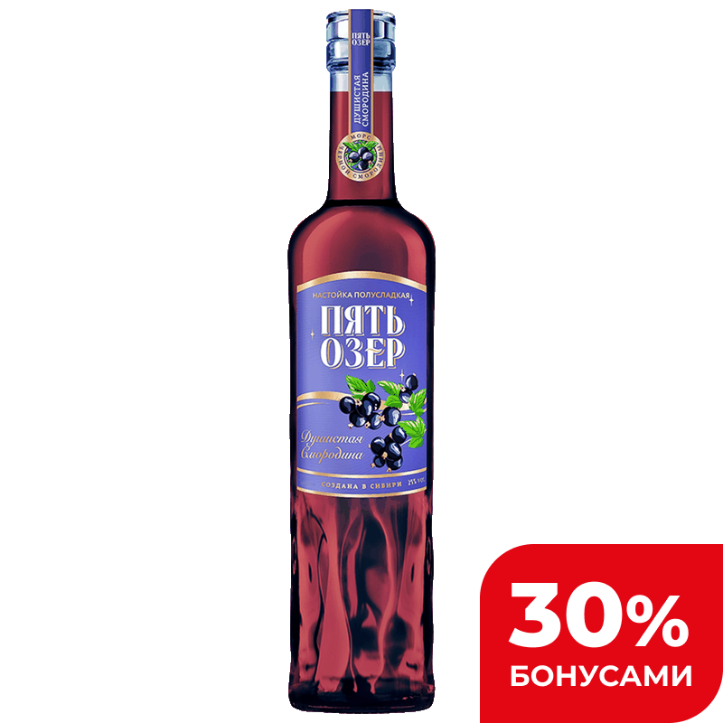 Настойка Пять Озер Душистая Смородина, полусладкая 25%, 0,5 л
