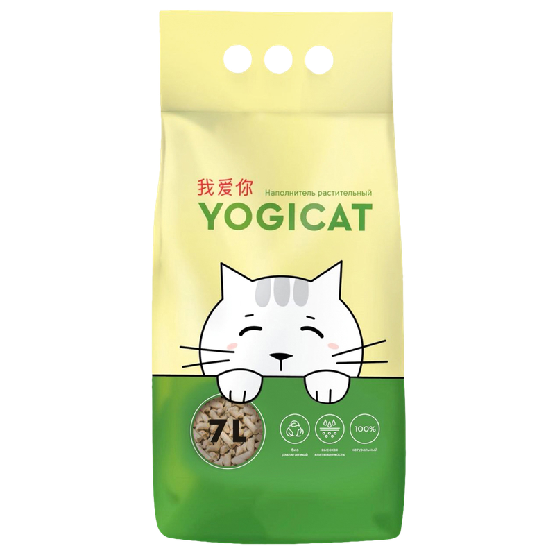 Наполнитель Yogicat растительный впитывающий для кошачьего туалета, 7 л