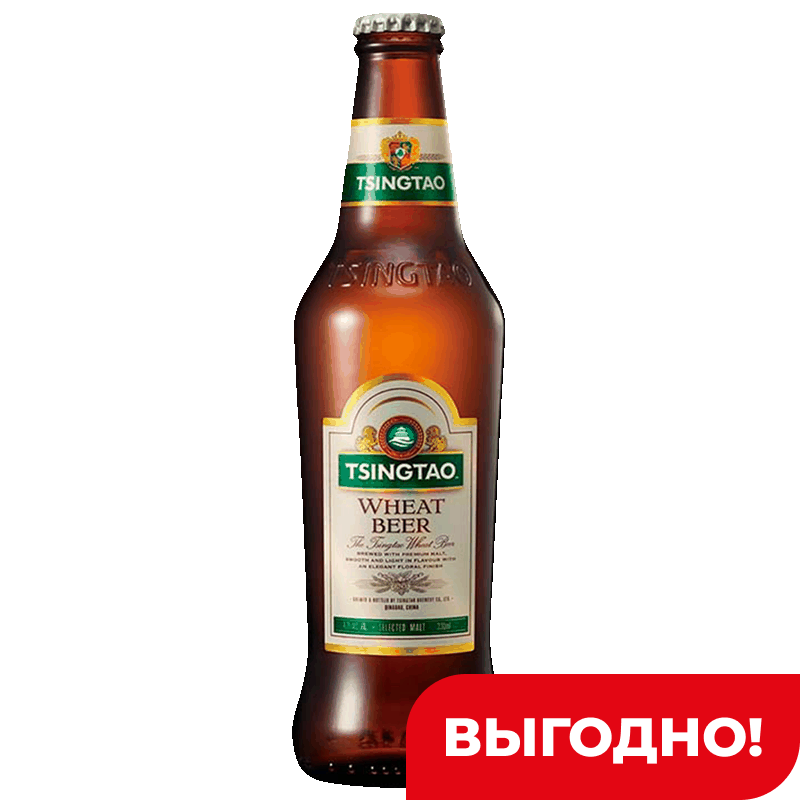 Пиво светлое Tsingtao Wheat нефильтрованное пастеризованное 7%, 0,33 л