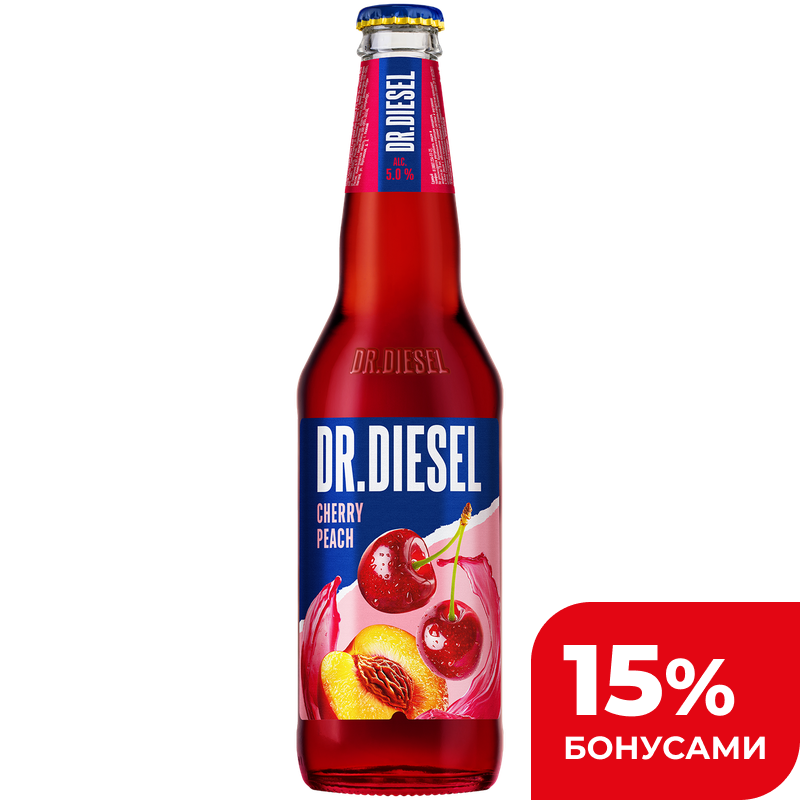 Пивной напиток Doctor Diesel Вишня-Персик, 5%, 0,4 л