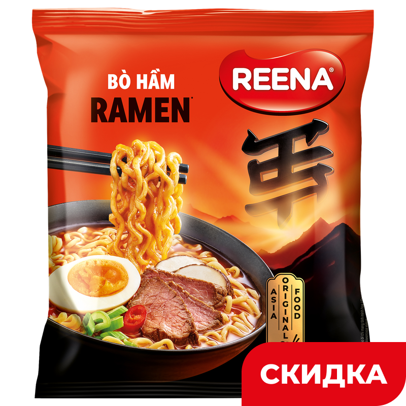Лапша Reena быстрого приготовления, рамен с острой говядиной, 115 г