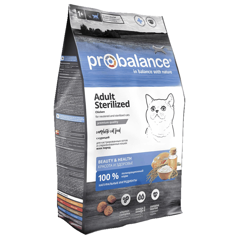 Корм Probalance для стерилизованных кошек и кастрированных котов, курица, 1,8 кг