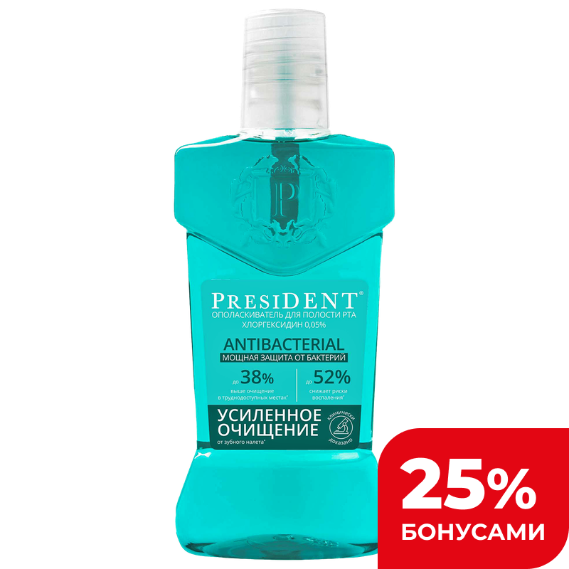 Ополаскиватель для полости рта President Antibacterial Мощная защита, 400 мл