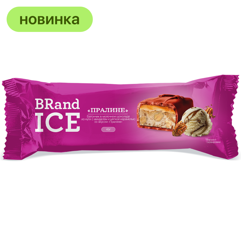 Батончик Brand ICE с миндалем глазированный молочным шоколадом, 40 гр