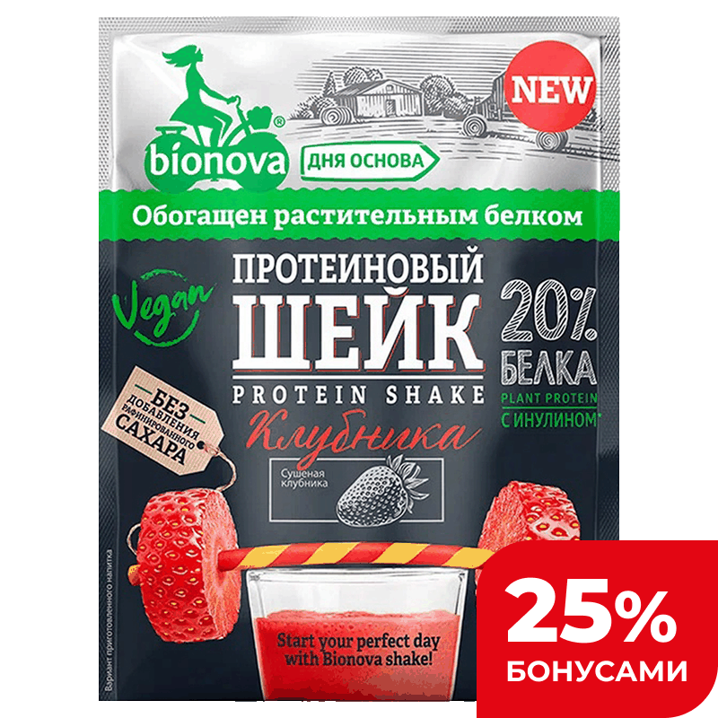 Шейк Bionova протеиновый клубника, 25 г 
