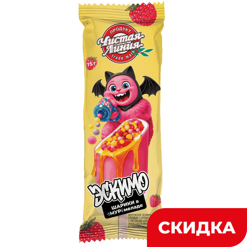 Мороженое Чистая линия Эскимо Шарики в мурмеладе, 75 г